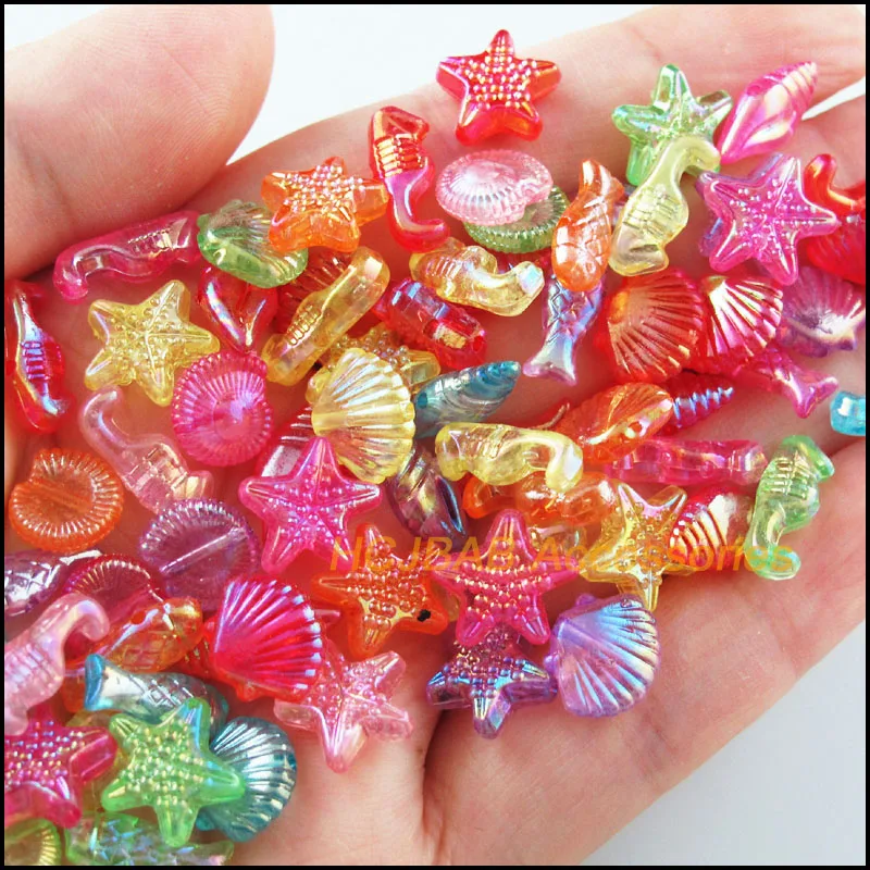 120Pcs Mixed Acrylic Plastic Marine Animals Spacer Beads Charms 12mm-15mm