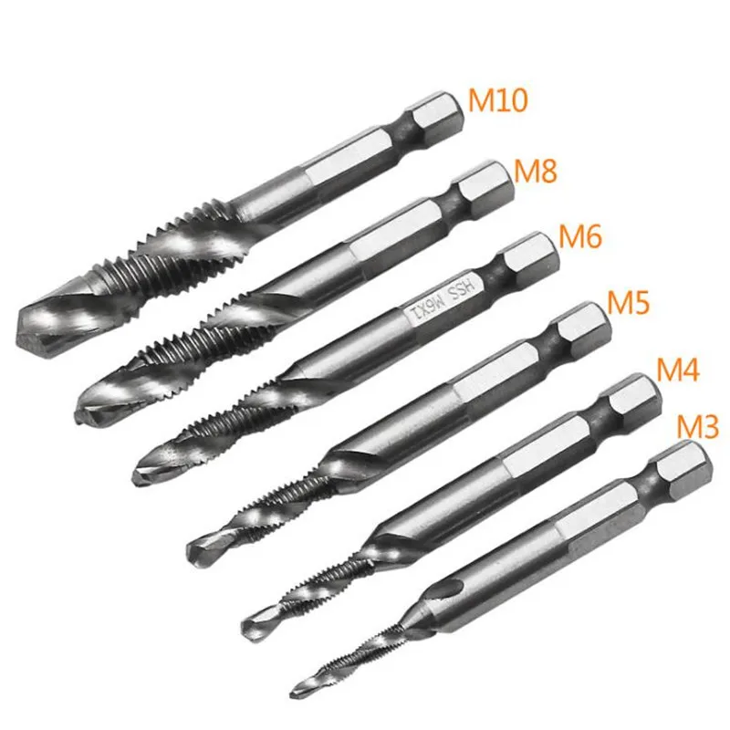 1pc M3 M4 M5 M6 M8 M10 Metric Screw Taps Drill Bits HSS 1/4\'\' Hex Shank Thread Tap Spiral Screw Drill Bit Woodworking Tools