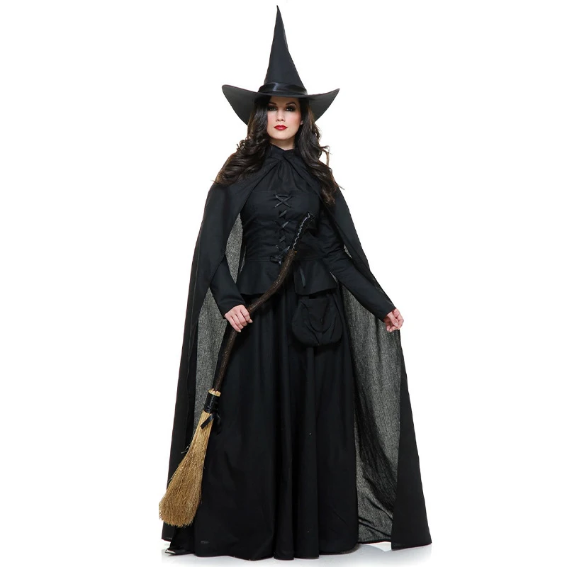 Lady Carnival Halloween Evil Witch Queen Costume Long Classic Medieval Gothic Enchantress Playsuit Cosplay Fancy Party Dress