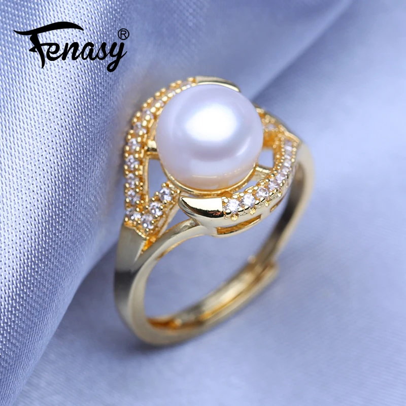 FENASY Natural Freshwater Pearl Rings For Women Bohemian Adjustable Gold Color Ring Female Party Wedding Jewelry