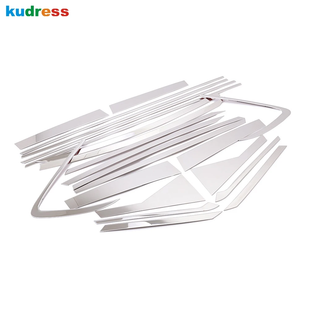 For KIA Carens 2013 Stainless Steel Chrome Door Full Window Frame+Center Pillars Window Sill Molding Trim Car Styling 22pcs/set