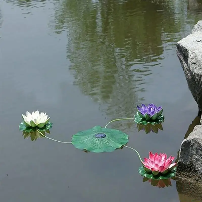 4 PCS Heads /Bundle Artificial EVA Flower Lotus Lamp Solar Charge Folating  Pool Lily Night Light For Outdoor Garden Decoration