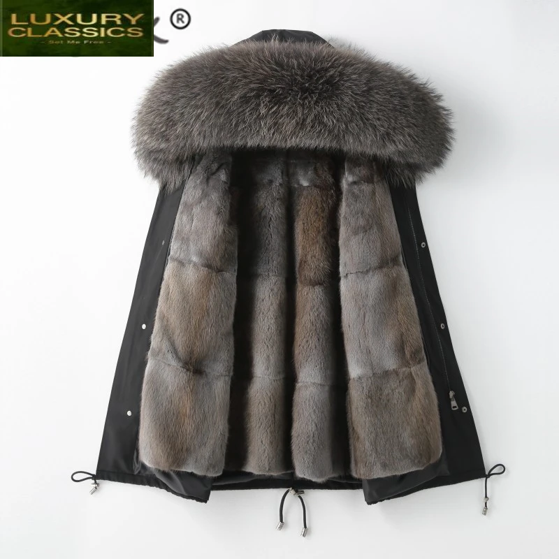 Hooded Fur Natural Raccoon Woman Parkas Real Mink Fur Coat Female Jacket Winter Women Clothes 2021 Warm Manteau Femme 210