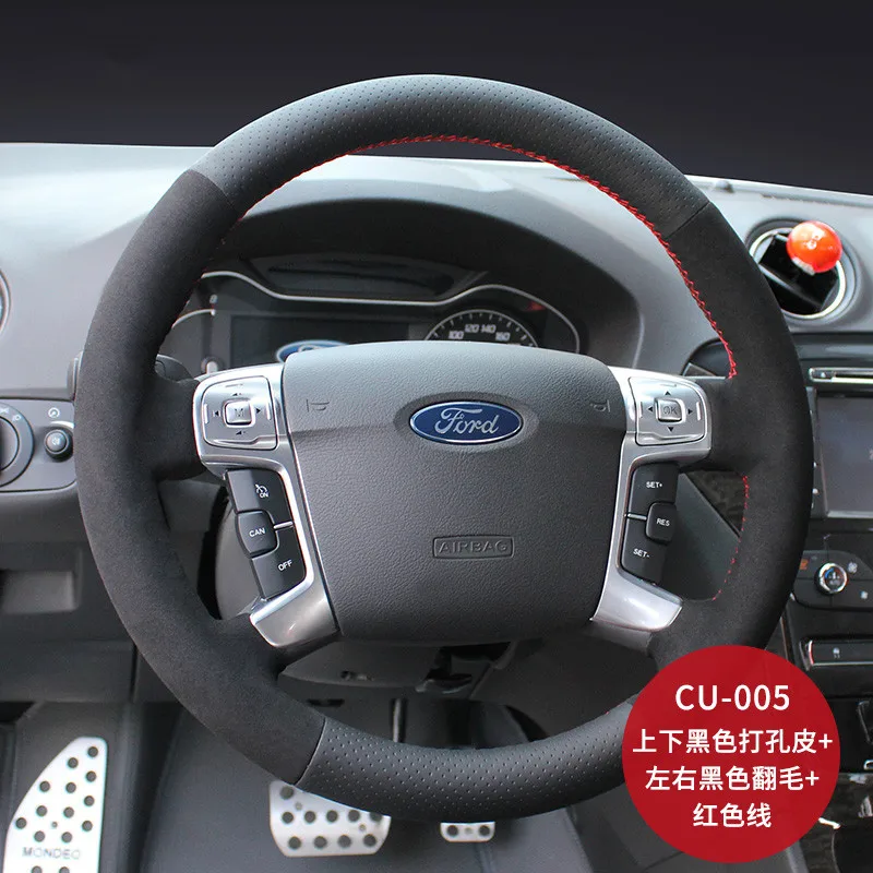 

For Ford new mondeo edge kuga focus st DIY custom leather suede car interior steering wheel cover car accessories