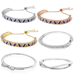 High Quality Rhinestone Charm Bracelets Zircon Multi-Layer Stainless Steel Fine Bangle Bracelet For Women Friend Best Gift