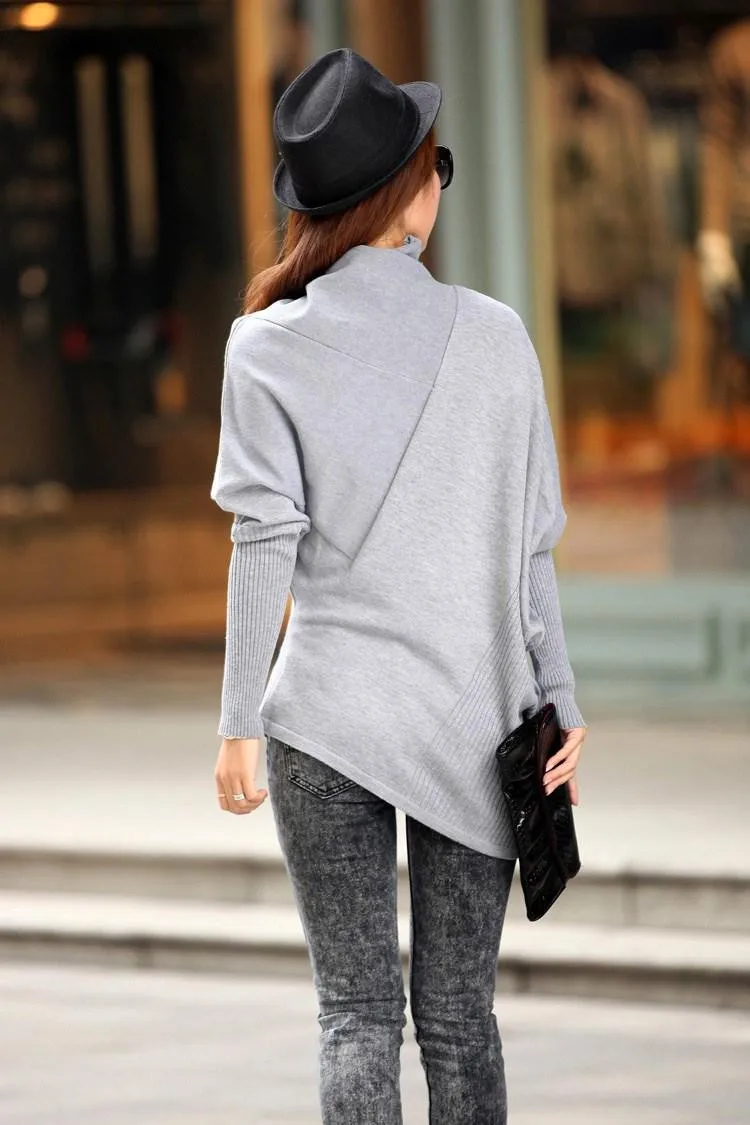 Women\'s Irregular Batwing Sweaters, Korean Style Knitwear, Girl Clothes, Plus Size, XXXL, Spring and Autumn Style, New