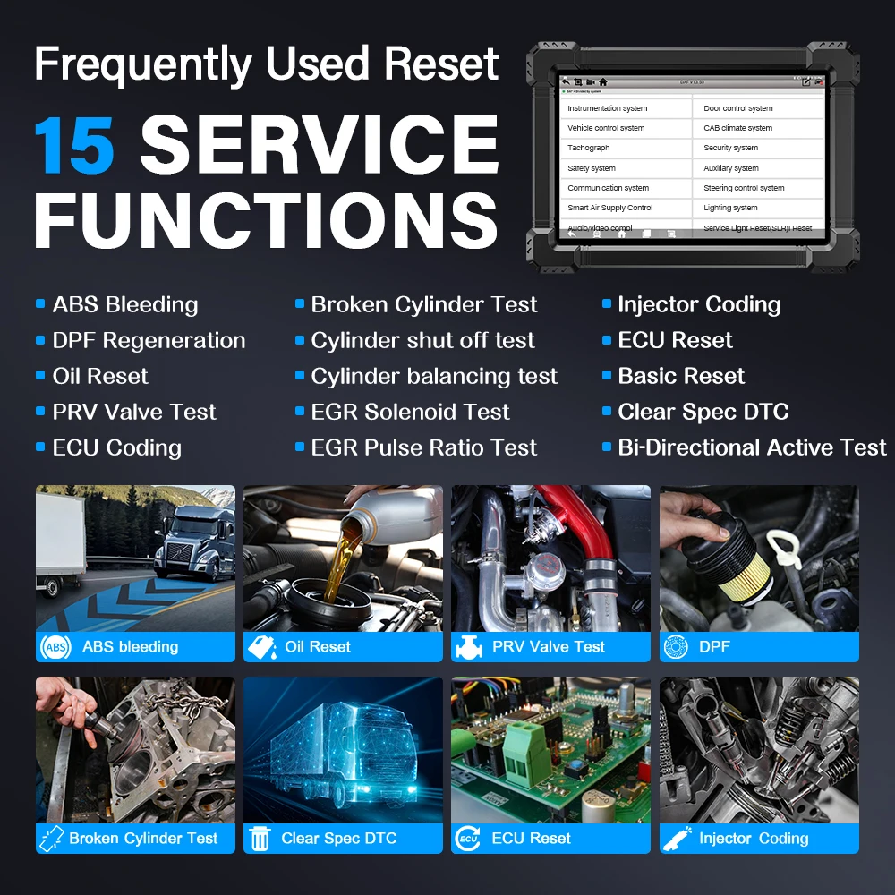 ANCEL X7 HD Heavy Duty Truck Diagnostic Tool All System DPF Regen Oil ECU Reset Professional OBD2 24V 12V Diesel Trucks Scanner