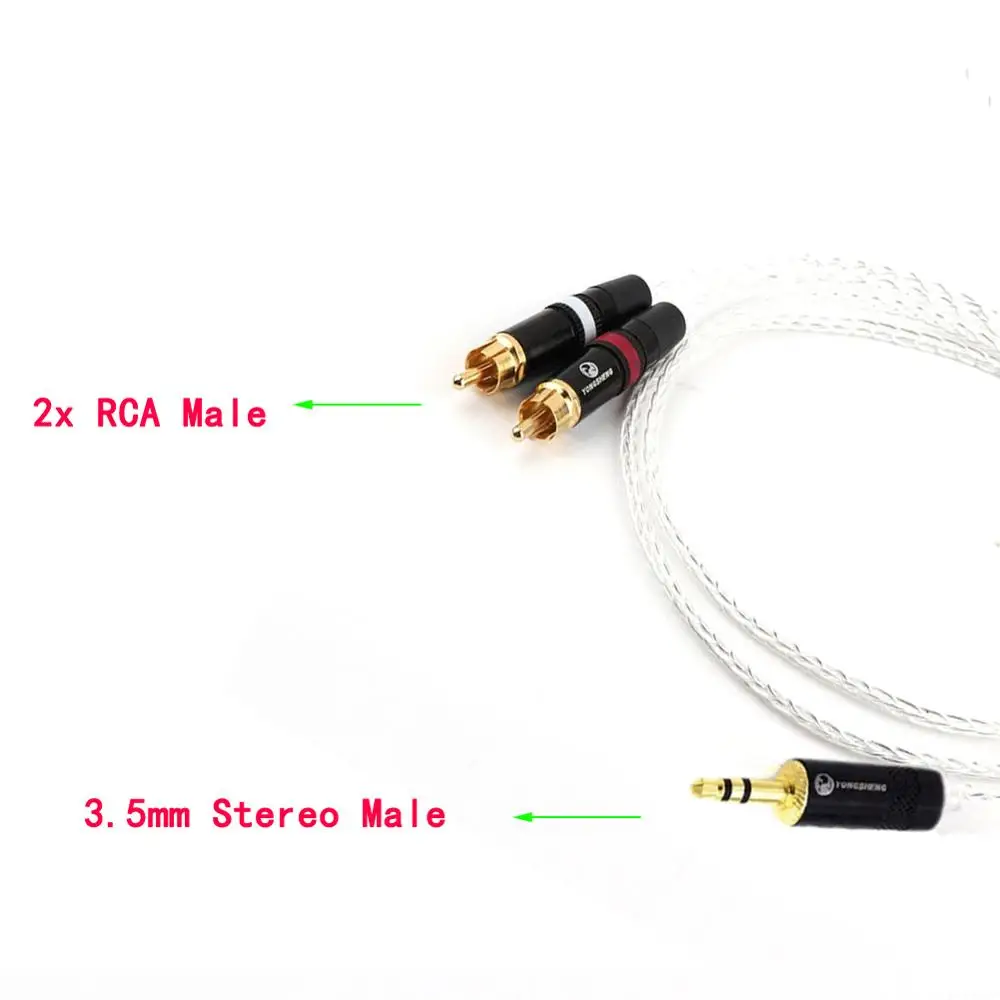 7n-OCC Silver Plated 3.5mm Stereo Mlale to Dual 2x RCA Male Audio Adapter Cable 2.5/4.4/XLR Balanced to 2x RCA Cable