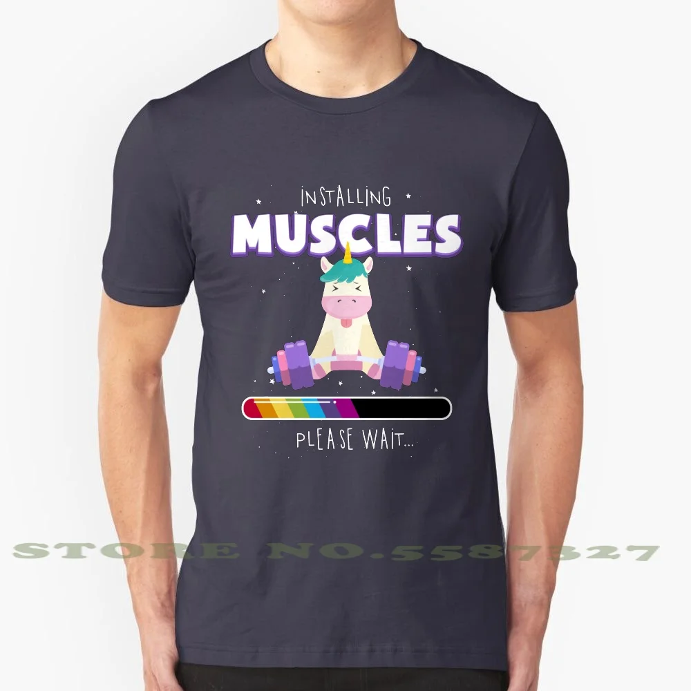 Installing Muscles - Unicorn Loading - Funny Lifting Shirt 100% Cotton T-Shirt Yes The Magic Of Lifting It Can Transform A Mere