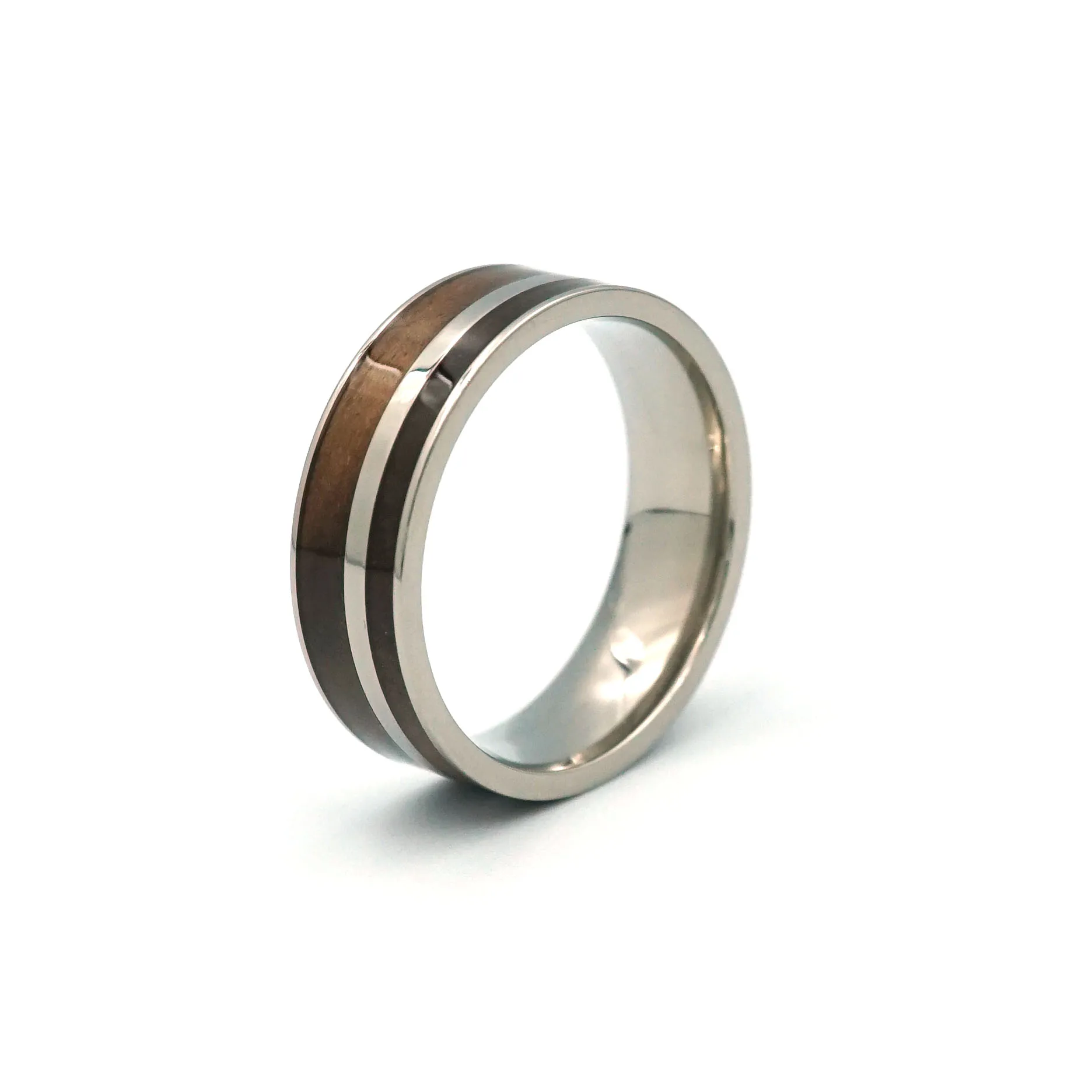 

2021 Temperament Fashion 8mm Width Stainless Steel wood Rings For Men Jewelry Gift