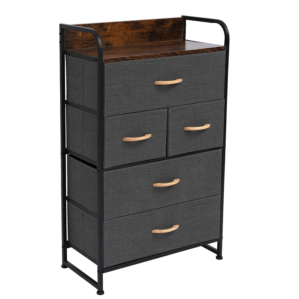 5 Fabric Drawer Dresser 4-Tier Storage Organizer Tower Unit for Bedroom Hallway Entryway Closets Sturdy Steel Frame Wooden Top