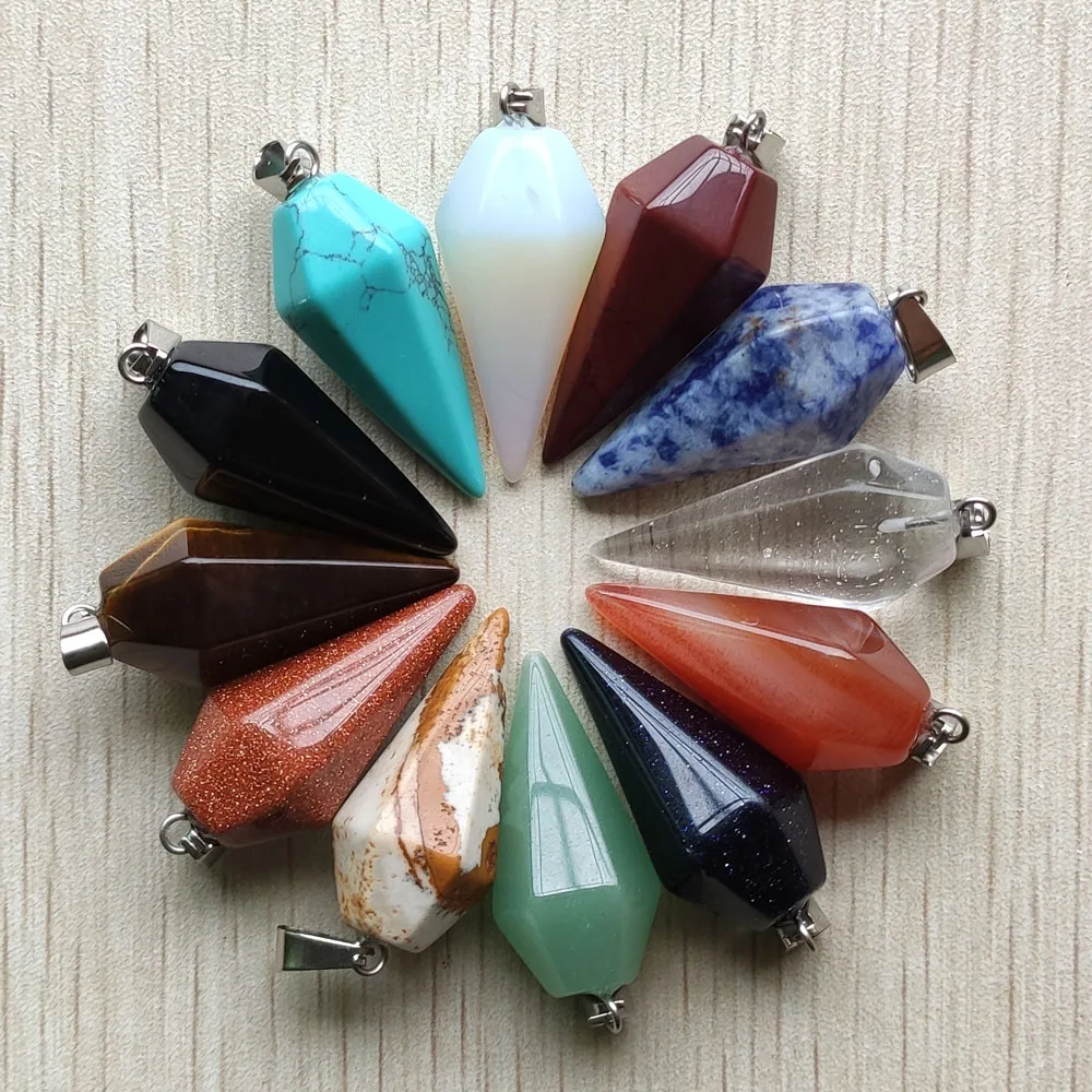 

Healing mixed natural stone pendulums cone Pendant For jewelry accessories making free shipping Wholesale 12pcs/lot