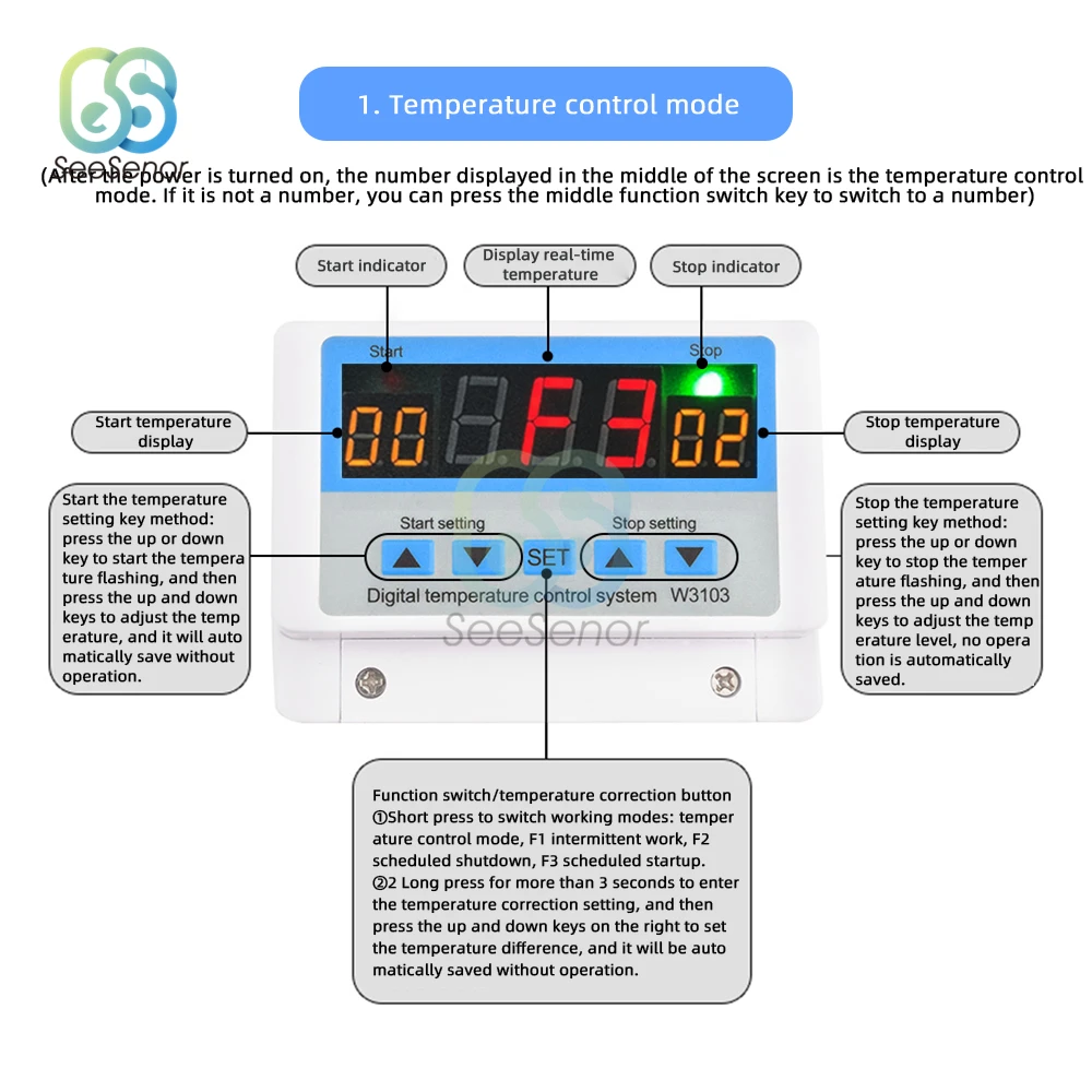 W3103 Digital Control Temperature Controller Thermostat Switch Thermometer New Thermoregulator 12V 24V 220V 30A