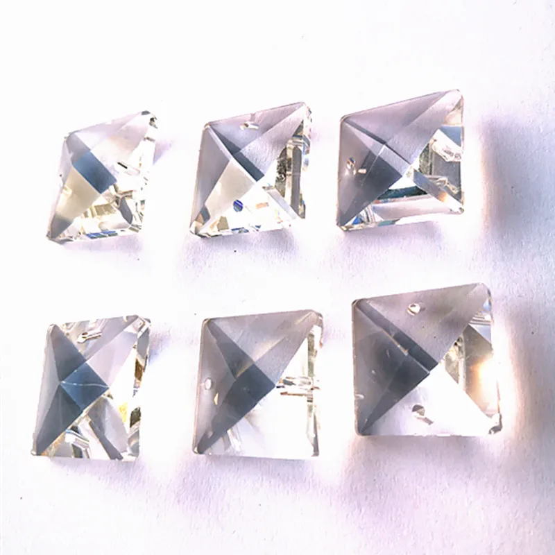 Nice 100pcs/lot 26mm K9 Crystal Square Beads Stones In 2 Holes Clear Chandelier Lamp Parts Putting Up Christmas Trees Decoration