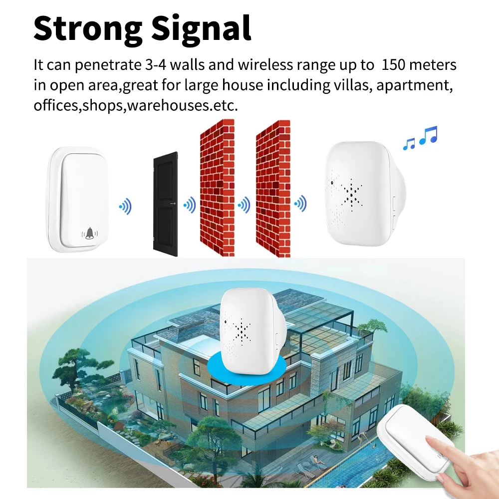 Outdoor Wireless Doorbell My Melody for Home Self-powered Waterproof Chimes 150M Long Distance House Welcome Door Bell