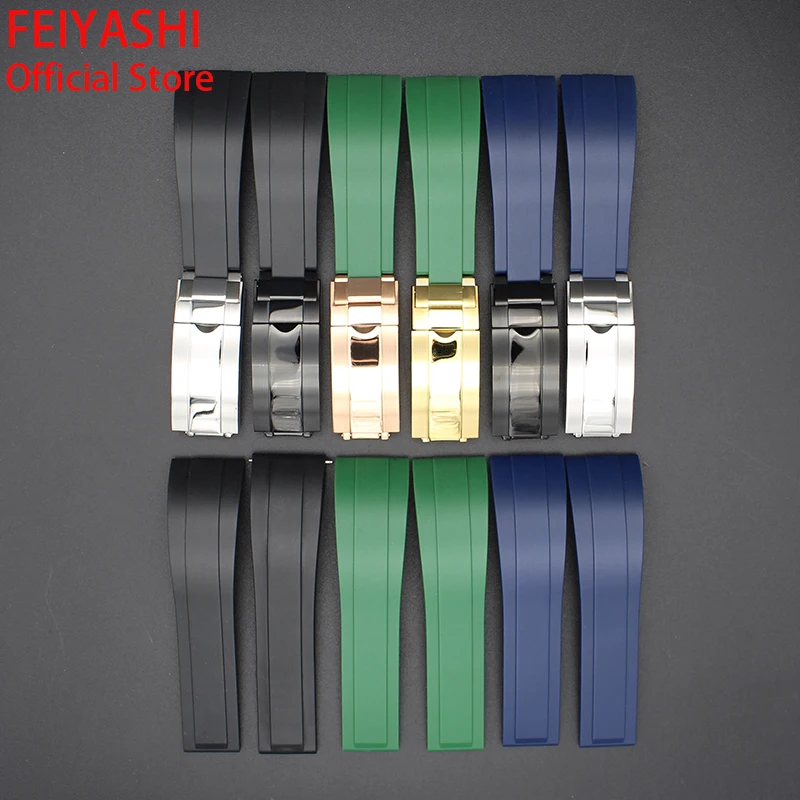 

FEIYASHI 20mm Rubber Silicone Watchband Men's Watches Strap Stainless Steel Buckle Bracelet Wristband Accessories Parts