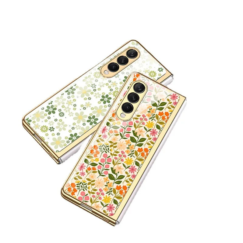Vintage Floral Phone Case for Samsung Galaxy Z Fold 3 Cover Luxury Plating Shockproof Shell for Samsung Z Fold 3 Case