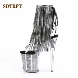 SDTRFT Tacchi A Spillo 20 centimetri Tacchi Sottili Alla Caviglia stivali Piattaforme trasparenti scarpe Donna di Strass Nappe Botas Mujer Paillettes pompe