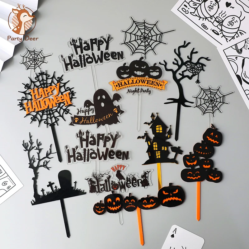 

Happy Halloween Theme Acrylc Pumpkin Castle Cake Grimace Bat Witch Children Kids Cake Topper Insertion Supplies Decoration