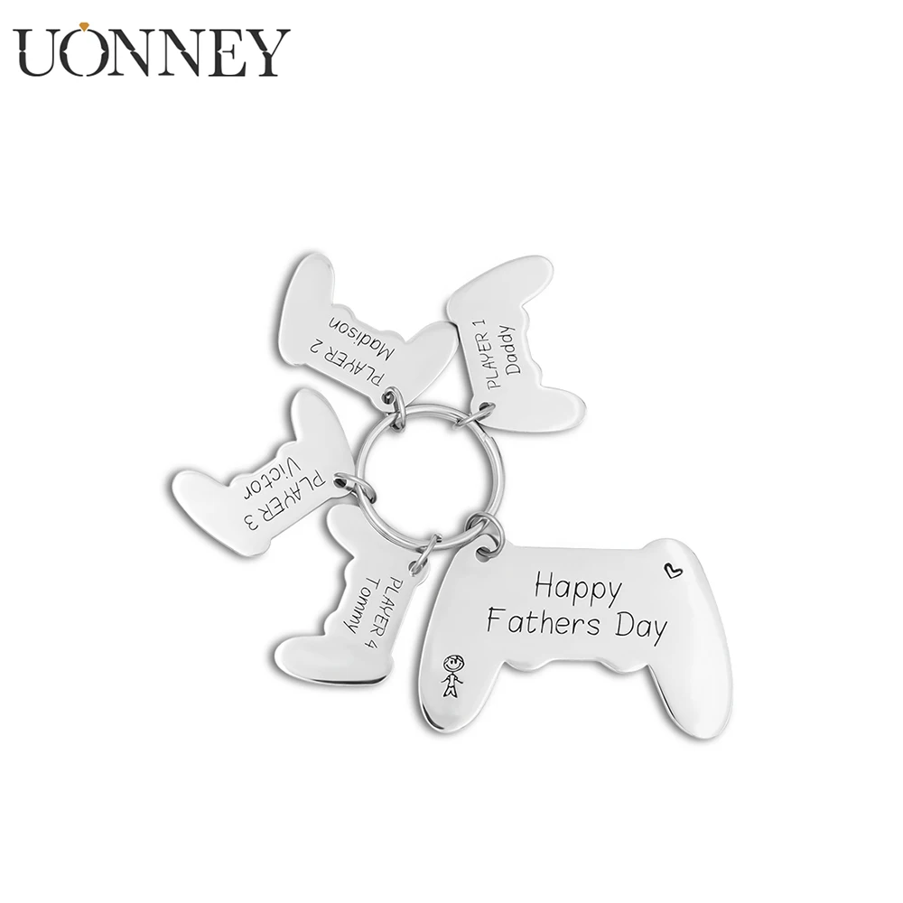 

Uonney Dropshipping Customize Game Controller Keychain Names Letter Engraving Stainless Steel Father's Day Family Gift For DAD