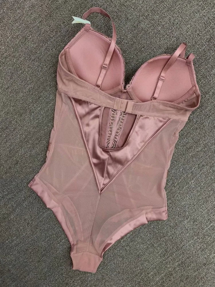 Conjunto de Lingerie See-through de renda de uma peça, tentação de reunir, bodysuit de tamanho grande, cueca push-up, escultura corporal, sexy