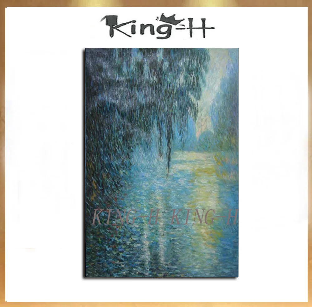 Claude monet painting linen canvas breeding, weeping willow, 100% handmade, free shipping, museum quality, landscape