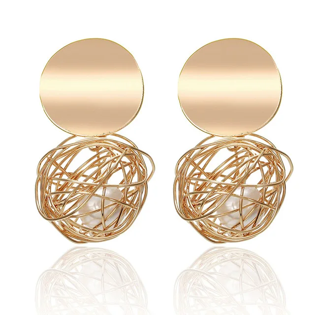 Women's Gold Plated Geometric Big Round Clip Earrings