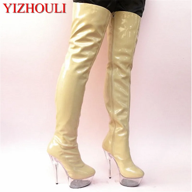 Ultra 15cm Sexy Over-The-Knee Boots Soft PU Leather Thigh High Boots Sexy Long Dance Shoes