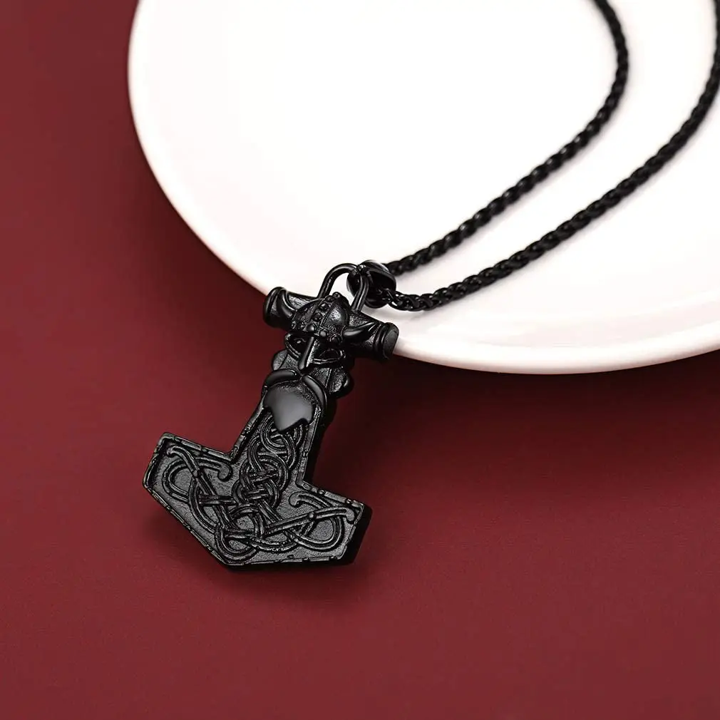 U7 Norse Vikings Odin Necklace Mens Stainless Steel Nordic Viking Jewelry Thor\'s Hammer Pendant Pagan Amulet Accessories