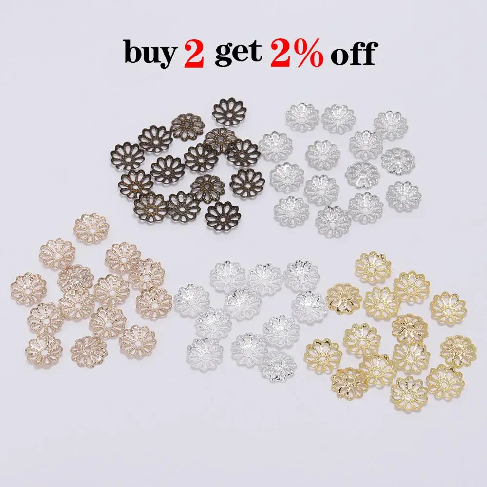 200pcs 7 9mm  Gold Flower Petal Beads Caps Bulk End Spacer Charms Bead Caps For Jewelry Making Accessories DIY Supplies