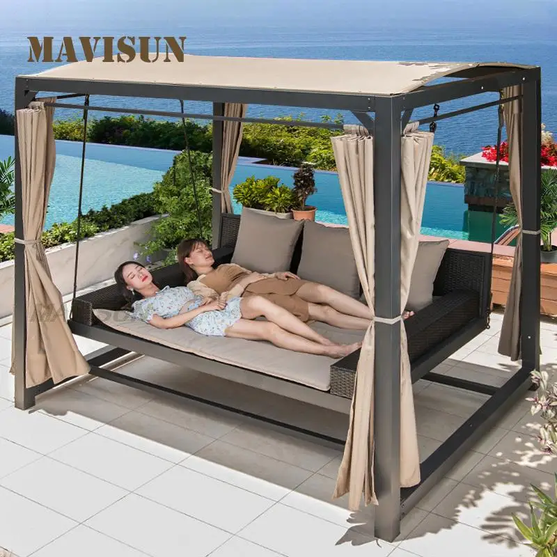 

Outdoor Swing Bed Nordic Swimming Pool Lounge Chair Outside Swing Rocking Chair Double Wicker Villa Courtyard Bed