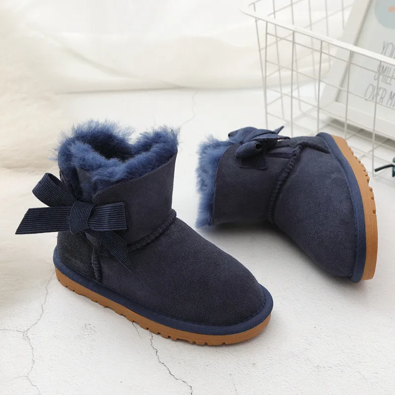 Natural Fur 2022 Snow Boots for Girls Boys Snow Boots Genuine Sheepskin Winter Warm Children\'s Shoes Wool Botas Kids zapatos