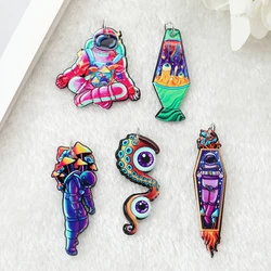 10Pcs Space Trip Charms Psychedelic Astronaut Mushroom Spaceman Rocket Pendant For Necklace Diy Making