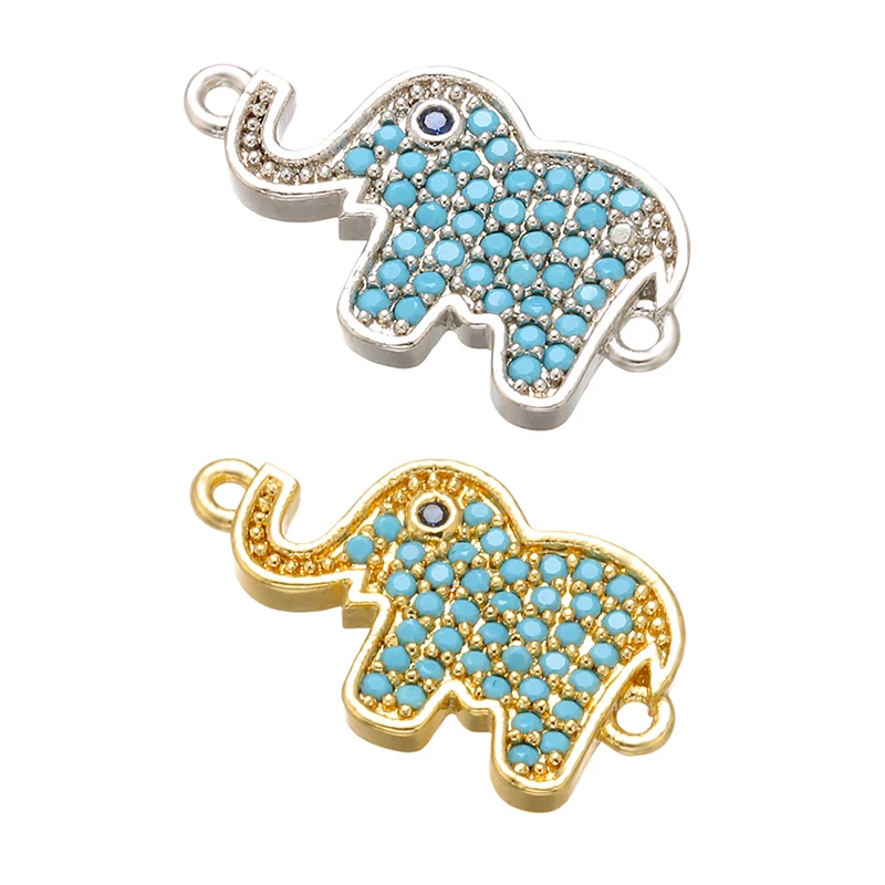 ZHUKOU 11x20mm Featured blue crystal brass elephant connector for women necklace earrings jewelry accessories model: VS433