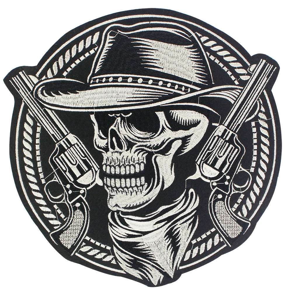 Big Punk Guns Skull Wing Patch Iron on Biker Back Patch Badge Large Embroidery Patches for Clothes Jacket Jeans Applique 2PC