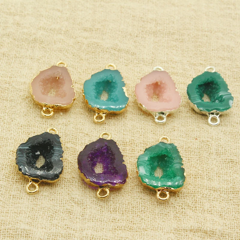 2holes Imitation Natural Stone Resin Connector Findings Fake Druzy Earring Bracelet Connectors Accessory DIY For Jewelry Make