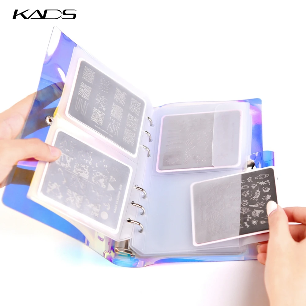 KADS Nail Art Stamping Plate Holder Storage High Laser Nail Plate Organizer Empty Case for 32 Pieces Round 7*8 CM Stamp Template