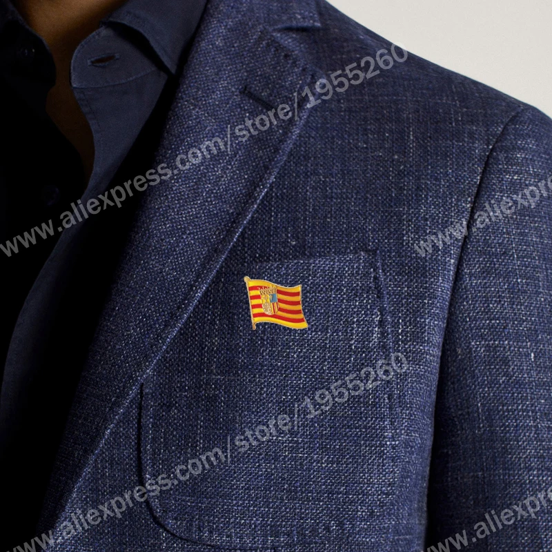 Aragon Flag Lapel Pins Spain Provincial Nationalities Region Brooch Crystal Epoxy  Metal Enamel Badge