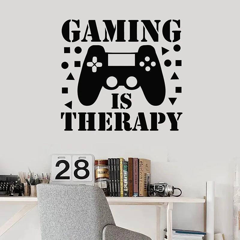 Game Controller Wall Decal Gaming Is Therapy Quotes Vinyl Stickers Games Zone Playroom Teens Bedroom Home Decor Art Mural E033