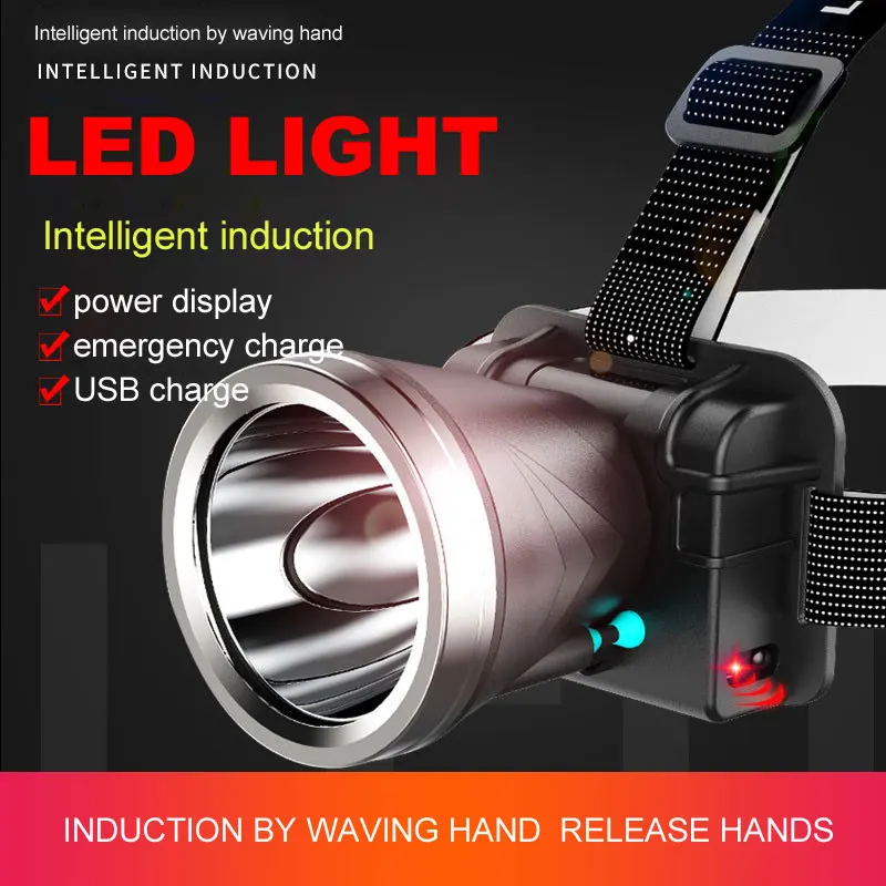 Headlights Induction Ultra Bright USB Rechargeable Head-mounted Sensor Lamp Durable Outdoor Intelligent Wave Sensing Headlamp