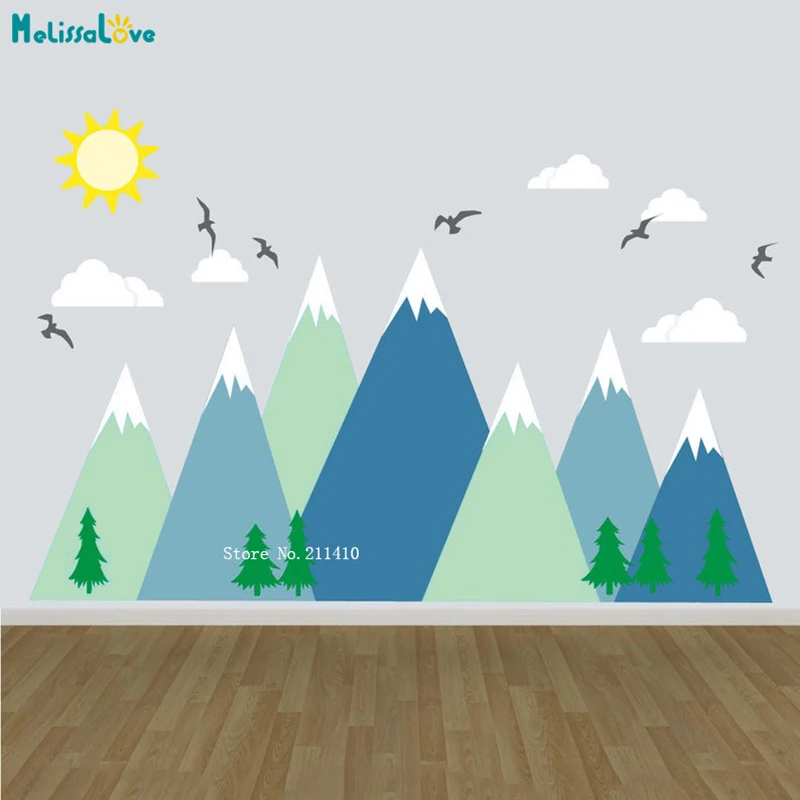 Custom Colors Large Size Mountains Wall Stickes Nursery Classroom DIY Decor Kids Room Vinyl Decals YT5242