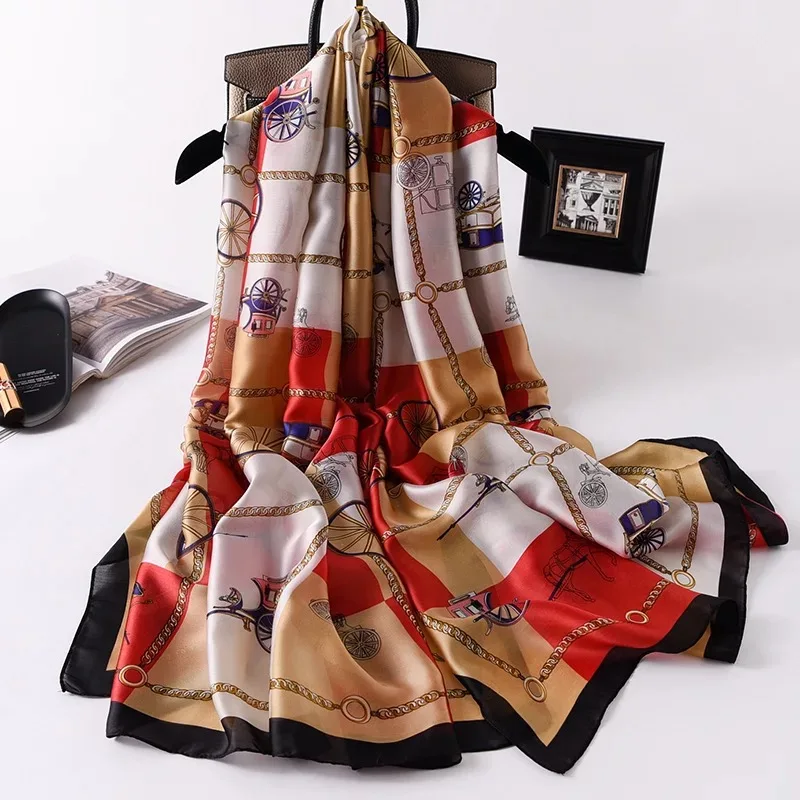 Luxury Brand New Style Spring Summer Women Big Flower Print Scarf Ladies Popular Beach Silk Shawl Fashion Headcloth