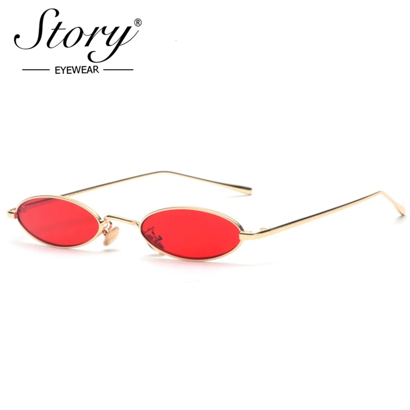 STORY 2018 Vintage Retro Small Oval Sunglasses For Men Women Gold Metal Frame Pink Clear Lens Round Eyeglasses 90s Sunglasses