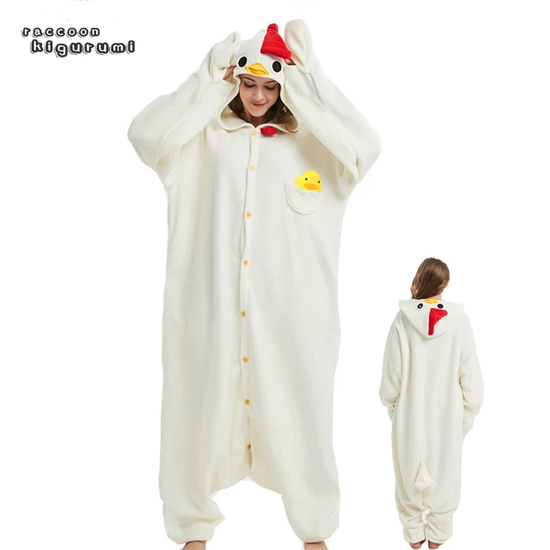 Women Animal Cosplay Pajama White Rooster Boy Girl Unicorn Winter Halloween Cartoon Onesie Unisex Raccoon Kigurumi Kids