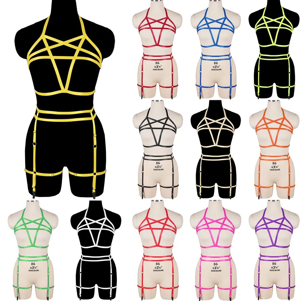 

Suspender Sword Belt Harness For Women Pentagram Body Bdsm Clothes Sexy Lingerie Bondage Cage Bra Punk Goth Garters Rave Wear