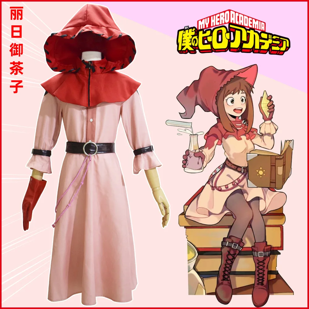 

Anime My Hero Academia Cosplay Ochaco Uraraka Cosplay Costumes Dresses Shawl Gloves Belt Woman Dress Halloween Witch Costume
