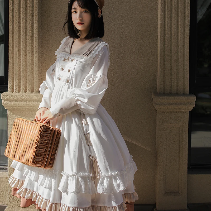 เจ้าหญิง Tea Party Sweet Lolita Vintage ลูกไม้ Bowknot น่ารักพิมพ์ชุดวิคตอเรีย Kawaii สาว Gothic Lolita Op Loli Cos