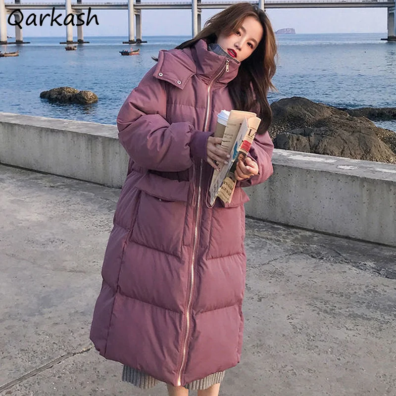 Medium-long Style Parkas Women Warm Korean Leisure Straight Autumn Winter Newest Solid Coats Chic Outwear Simple Pockets Ulzzang