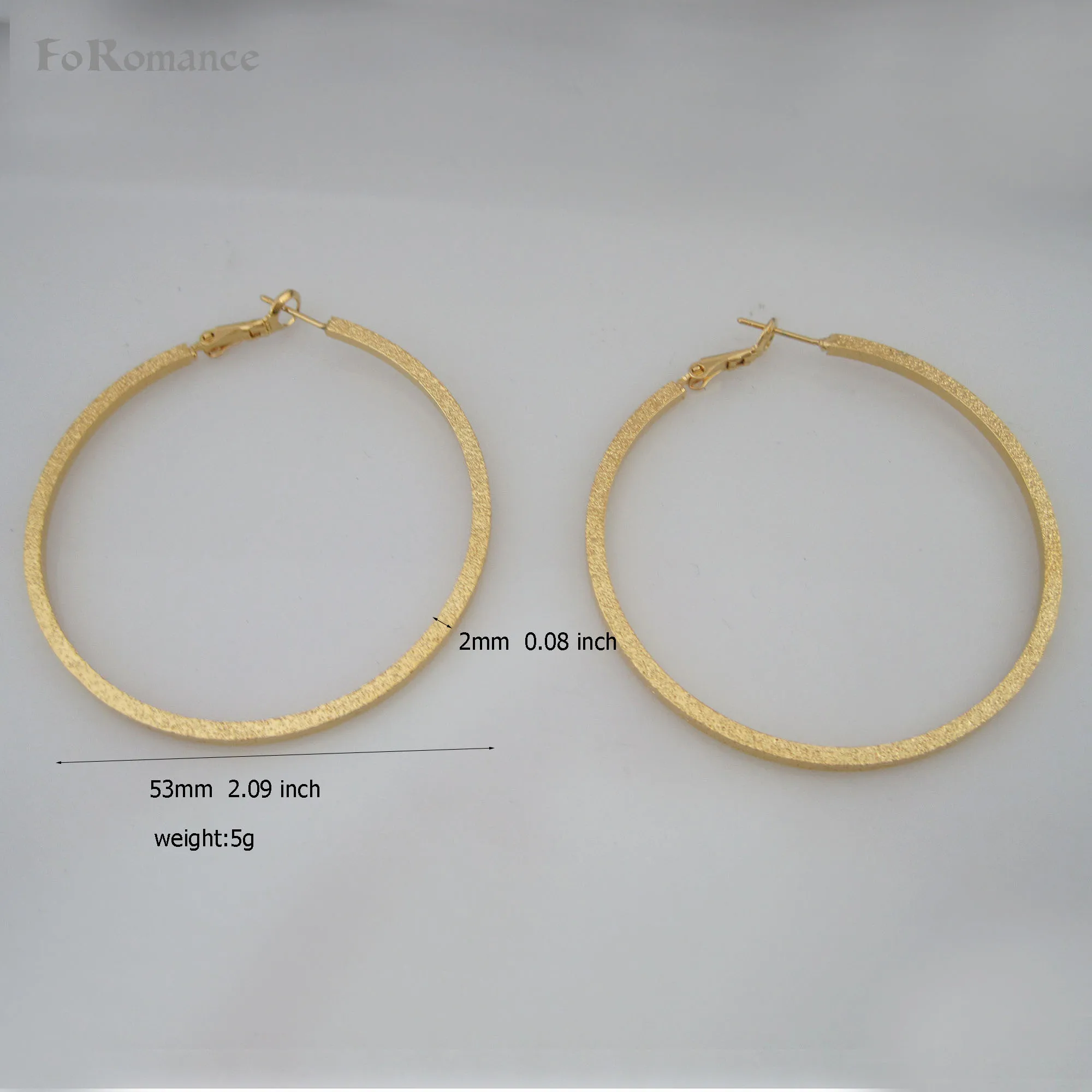 HIGH SHINNING SCRUB SURFACE YELLOW GOLD PLATED ROUND HOOP EARRING 53MM 2.09INCH BAND WIDTH 2MM 0.08INCH GREAT GIFT