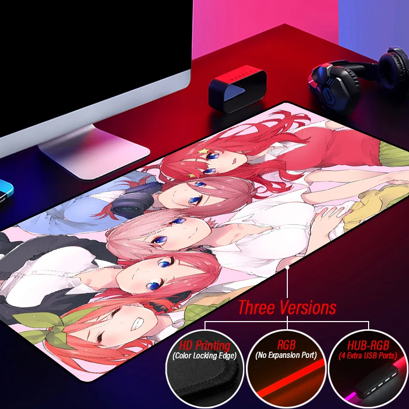 80x30cm RGB Nino Ichika LED Gaming Mouse Pad Custom Desk Mat With HUB 4 Port USB Anime Mousepad